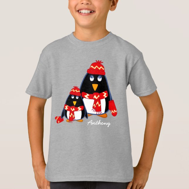Camiseta Pinguins lindos | Nome personalizado (Frente)