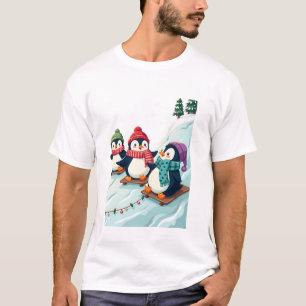 Camiseta Pinguins lúdicos em engrenagem festiva de inverno