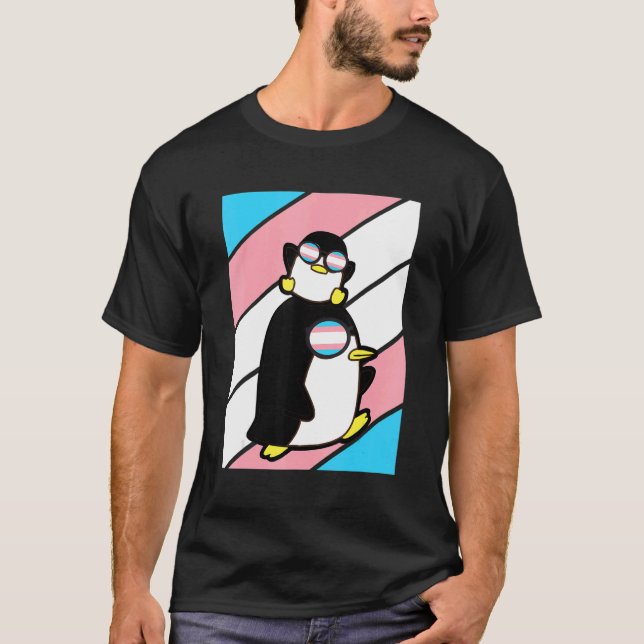 Camiseta Pinguins Orgulho Sinalizador de Transgênero LGBTQ  (Frente)