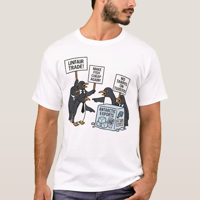 Camiseta Pinguins protestam contra Tarifas Engraçado Pingui (Frente)