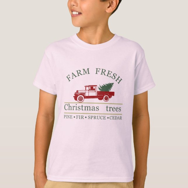 Camiseta pinheiro clássico de caminhões de fazenda fresco v (Frente)