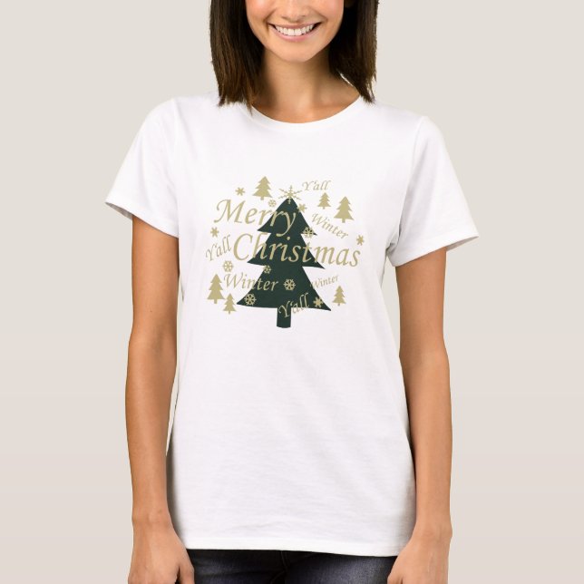 Camiseta Pinheiro de Natal feliz decorado (Frente)