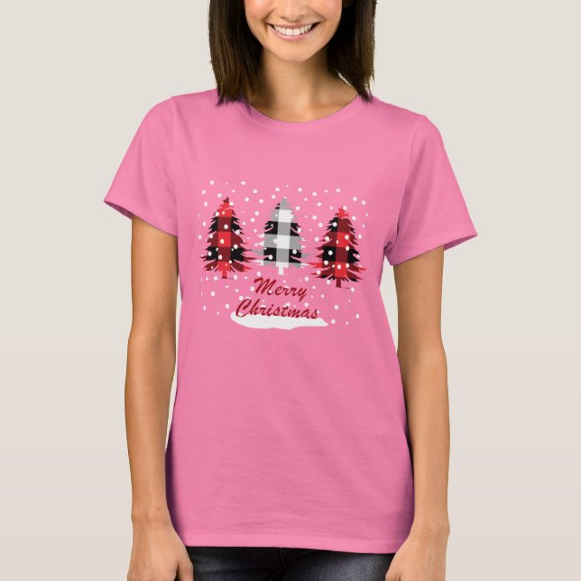 Camiseta Pinheiros de natal de xadrez de búfalos decorados (Frente)