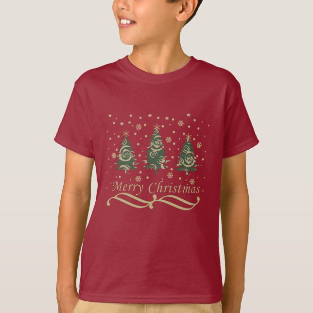 Camiseta Pinheiros de natal modernos e alegres decorações (Frente)