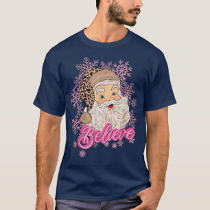 Camiseta Pink Acredita no Pai Natal Neve Cristo-Feliz-leopa