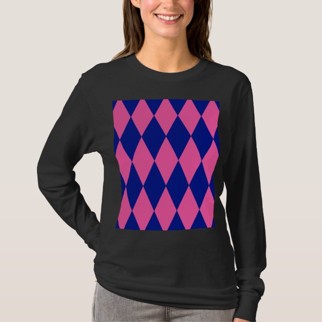 Camiseta Pink and Blue Harlequin Checkered Design  (Frente)