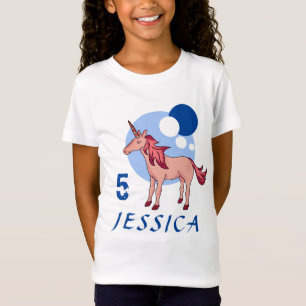 Camiseta Pink and Blue Unicorn Age Name Birthday Girl