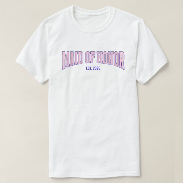Camiseta Pink + Beige Stripe Navy MAID OF HONOR  (Frente do Design)