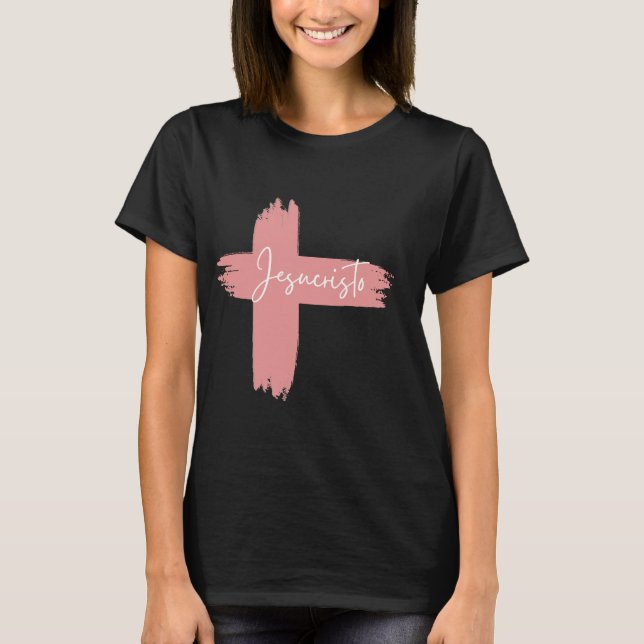 Camiseta Pink Black White Cross Jesucristo (Frente)