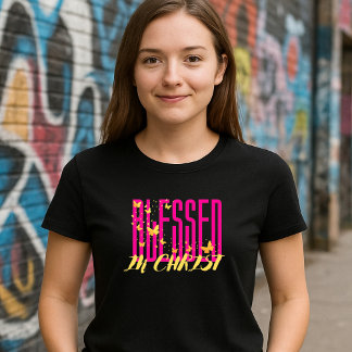Camiseta Pink Blessed In Christ - Butterflies
