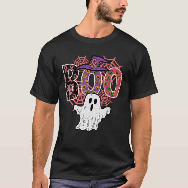 Camiseta Pink Boo Spider Web Ghost Halloween Mulheres (Frente)