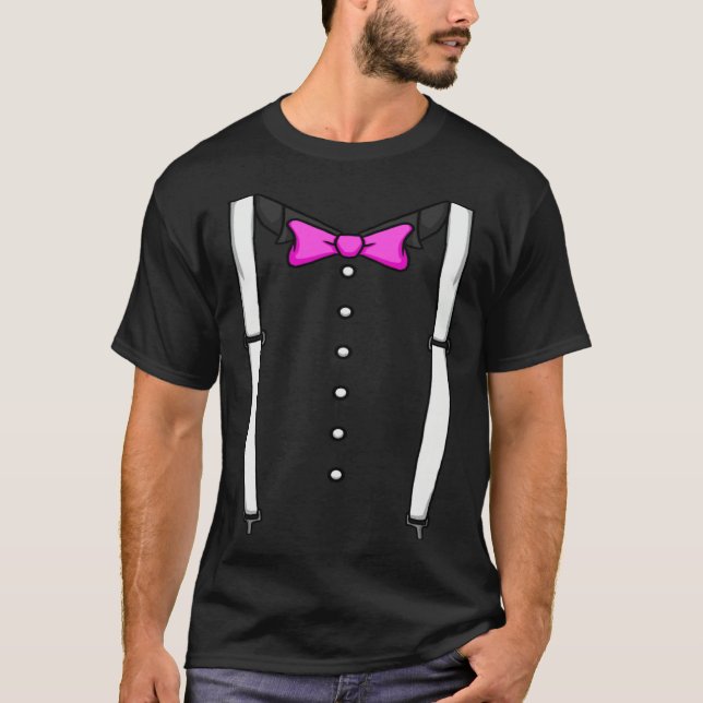 Camiseta Pink Bow Tie Suspenders Cummerbund Tuxedo Bow Tie (Frente)