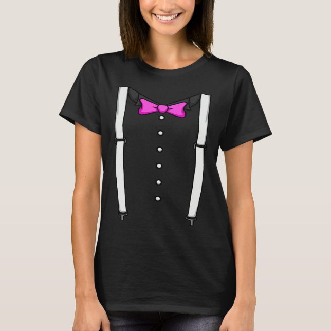 Camiseta Pink Bow Tie Suspenders Cummerbund Tuxedo Bow Tie (Frente)