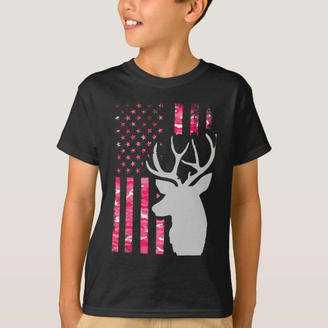 Camiseta Pink Camo American Flag Camouflage Buck Hunting Wo (Frente)