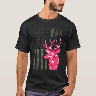 Camiseta Pink Camo American Flag Camouflage Buck Hunting Wo