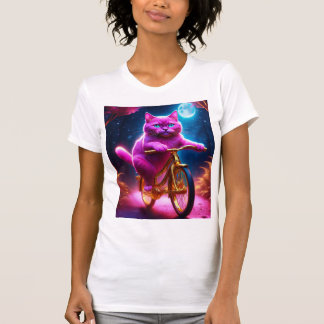Camiseta Pink Cat Riding On Golden Bicycle