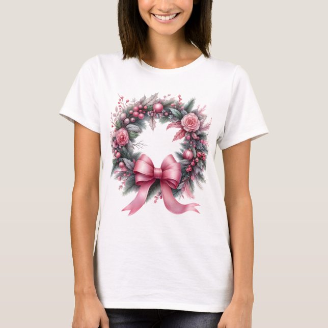 Camiseta Pink Christmas Wreath (Frente)