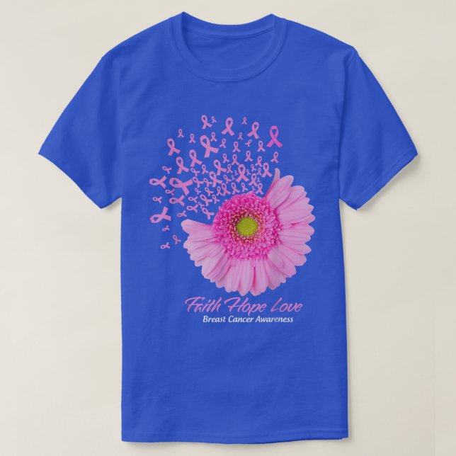 Camiseta Pink Daisy Flower Faith Hope Love Breast Cancer Aw (Frente do Design)