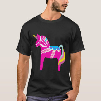 Camiseta Pink Dala Horse Unicorn Sueco Cavalo Dalecarliano