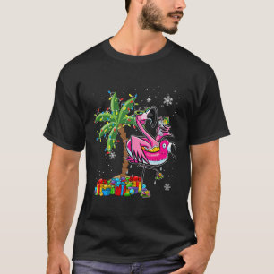 Camiseta Pink Flamingo de Natal Palm Tree Tropical Xmas Ho