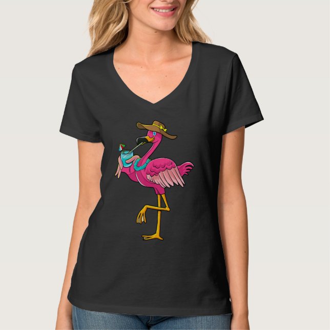 Camiseta Pink Flamingo Hawaiian Summer Tropical Luau Women  (Frente)