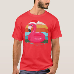 Camiseta Pink Flamingo Santa Christmas Tree Lights Xmas Tee