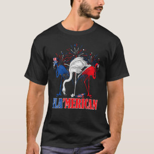 Camiseta Pink Flamingos American Flag Indepeding Day Julho