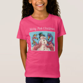 CAMISETA PINK FLAMINGOS FAZEM NEVE, AVES DE NATAL ENGRAÇADO