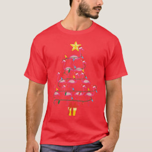 Camiseta Pink Flamings Árvore de Natal Feliz Natal