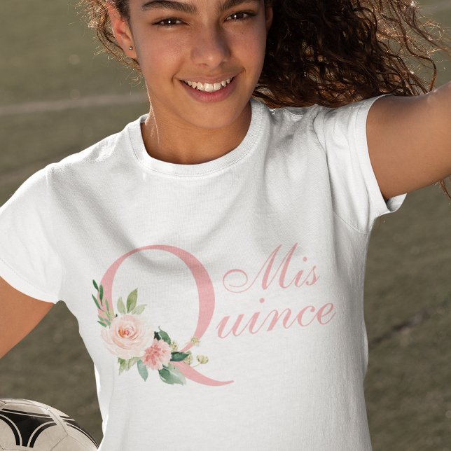 Camiseta Pink Floral Mis Quince 15 Birthday (Criador carregado)