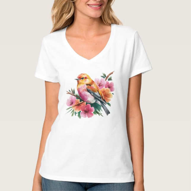 Camiseta Pink Flower Bird (Frente)
