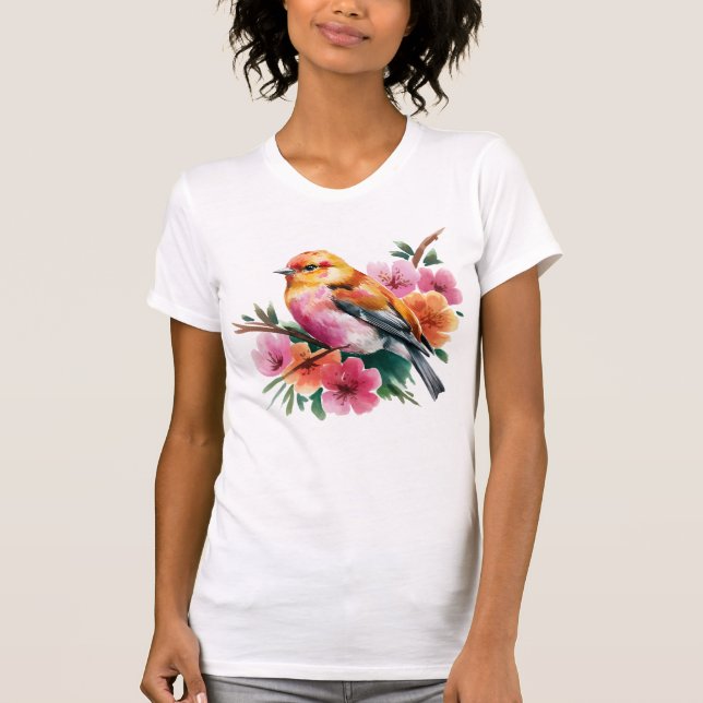 Camiseta Pink Flower Bird (Frente)