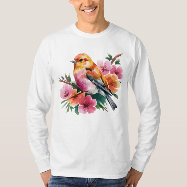 Camiseta Pink Flower Bird (Frente)