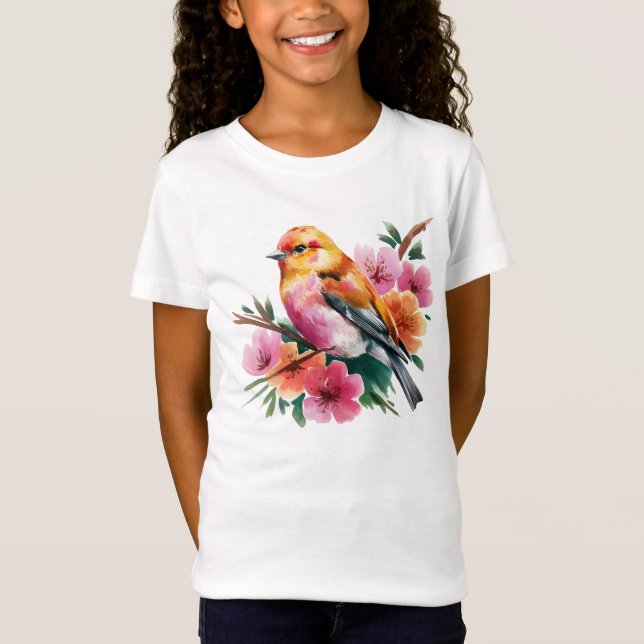 Camiseta Pink Flower Bird (Frente)