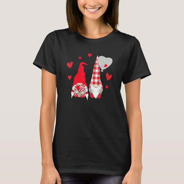 Camiseta Pink Gnome Love Plaid Heart Balloons Valentine's D (Frente)