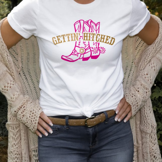 Camiseta Pink Gold Gettin' Hitched Noiva (Criador carregado)