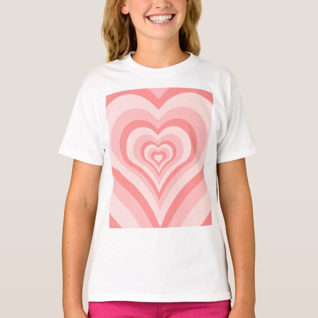 Camiseta Pink Heart Gradient Pattern – Cute Girly Love (Frente)