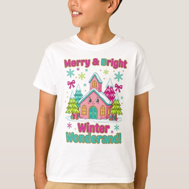 Camiseta "Pink Holiday Village Magic" (Frente)