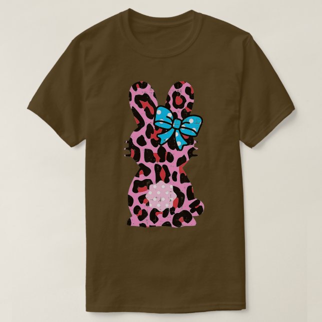 Camiseta Pink Leopard Easter Bunny Ribbon Cute Rabbit Women (Frente do Design)