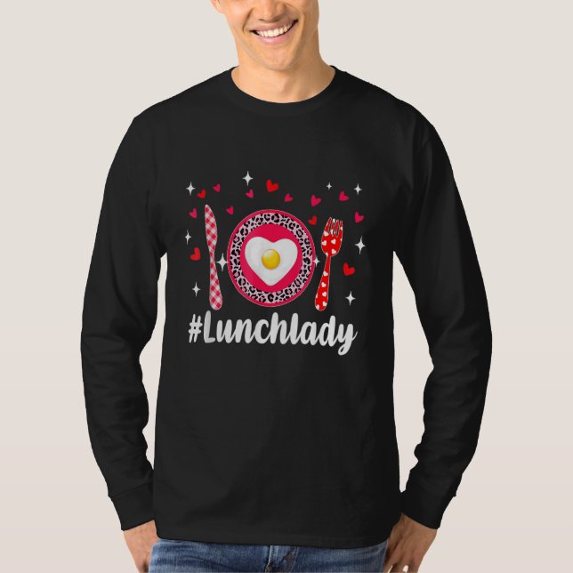 Camiseta Pink Leopard Loved Lunch Lady Hearts Valentine's D (Frente)