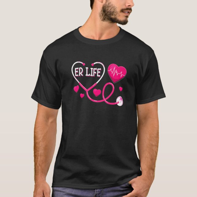 Camiseta Pink Love ER Life Heartbeat Dr Nurse Hospital W (Frente)