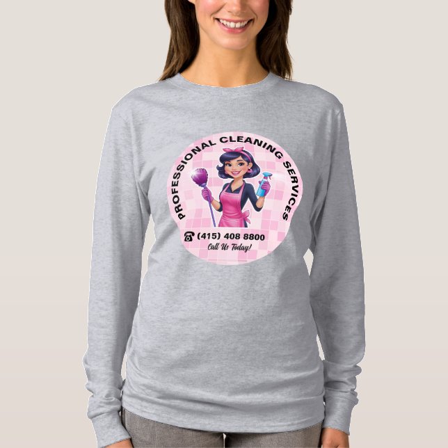 Camiseta Pink Maid Janitorial Cleaning Service Uniform (Frente)