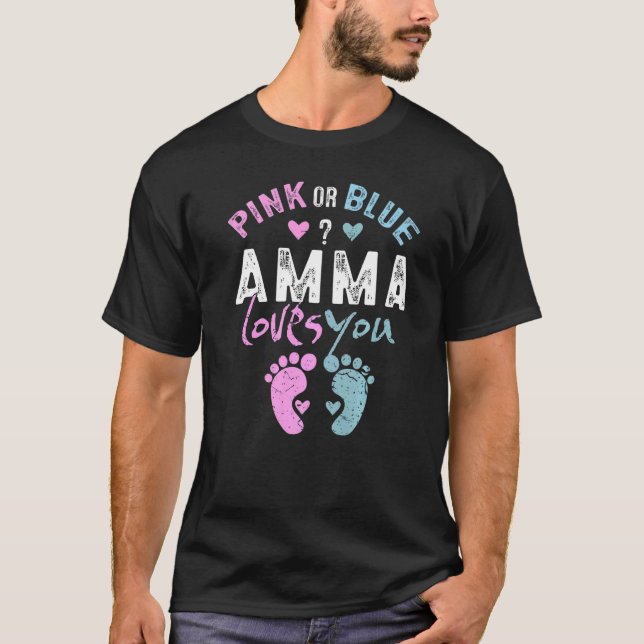 Camiseta Pink or Blue Amma Loves You Grandma  for Grandpare (Frente)