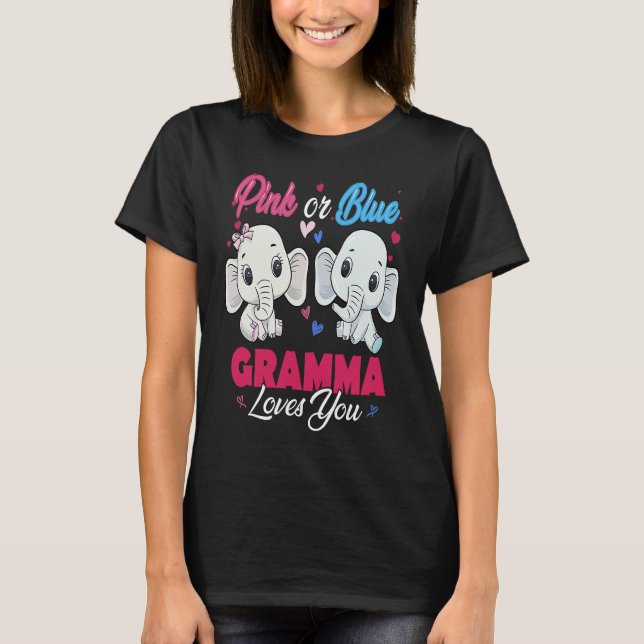 Camiseta Pink or Blue Elephants Gramma Loves You Baby Showe (Frente)