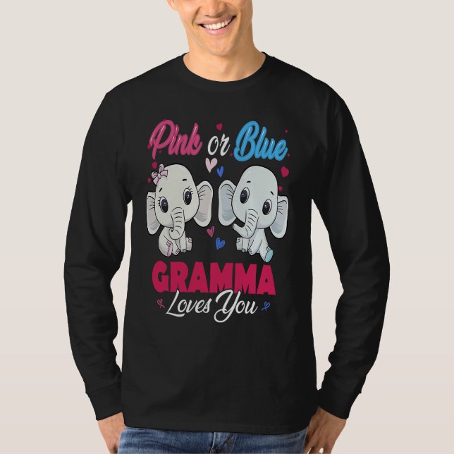 Camiseta Pink or Blue Elephants Gramma Loves You Baby Showe (Frente)