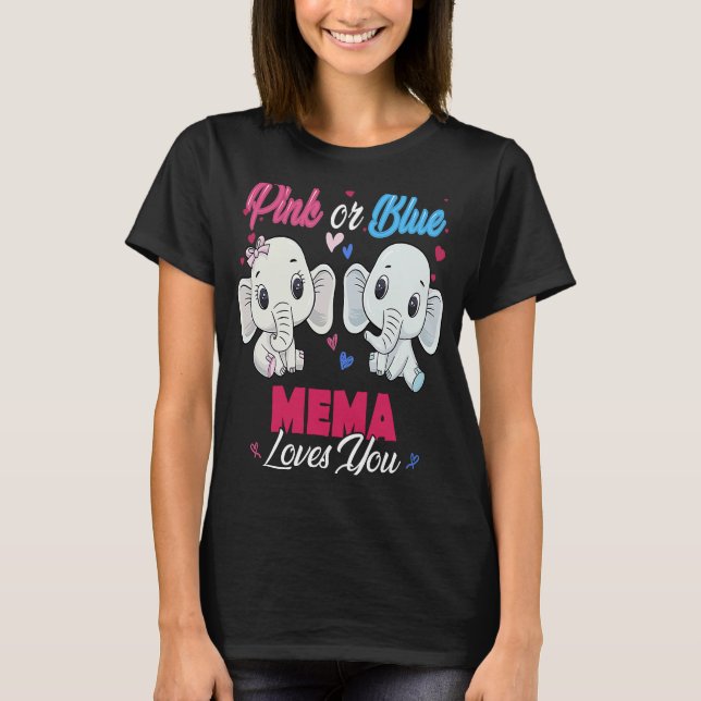 Camiseta Pink or Blue Elephants Mema Loves You Baby Shower  (Frente)