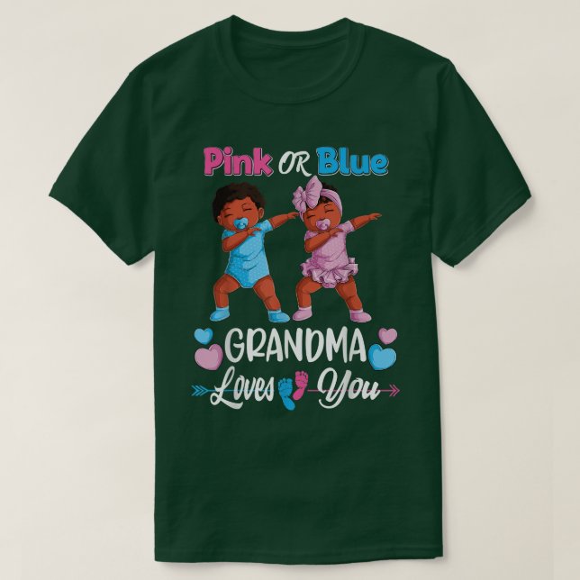 Camiseta Pink Or Blue Grandma Loves You Black Baby Gender R (Frente do Design)