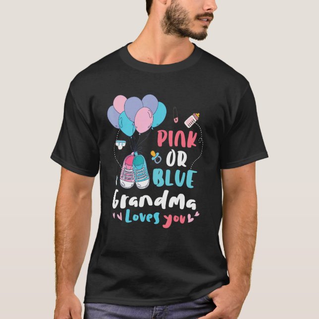 Camiseta Pink Or Blue Grandma Loves You Giraffe Baby Gender (Frente)