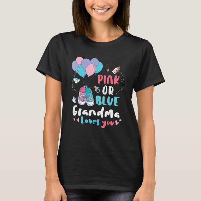 Camiseta Pink Or Blue Grandma Loves You Giraffe Baby Gender (Frente)
