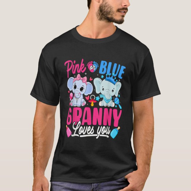 Camiseta Pink Or Blue Granny Loves You Gender Reveal Elepha (Frente)